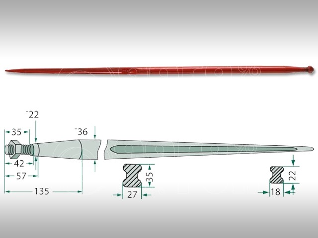 Homlokrakodó tüske L=1410 M28x1,5 átm 42